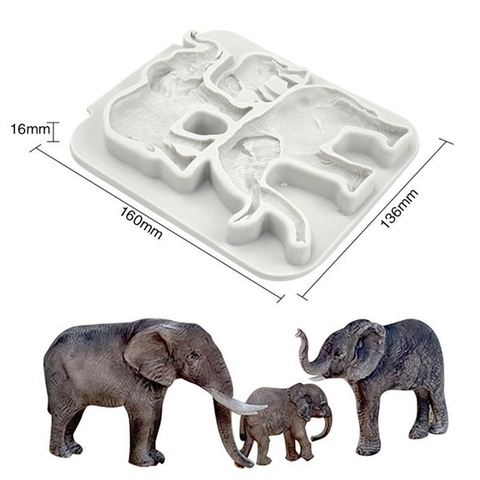 Khuôn Silicon  3 con voi - 0976