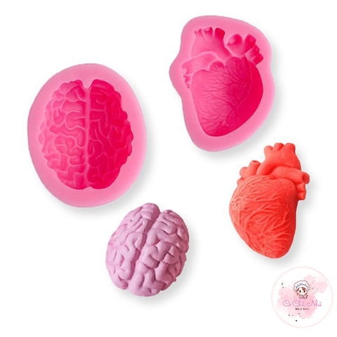 Khuôn Silicon tạo hình bộ não, trái tim trang trí thành phẩm kem