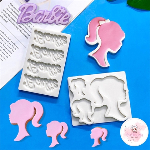 Khuôn Silicon tạo hình cô gái, chữ Barbie trang trí thành phẩm kem