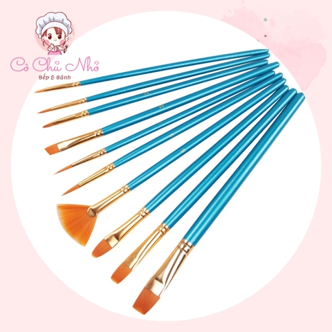 Bộ 10 cọ cao cấp (xòe), tô màu bánh kem, cọ vẽ tranh, cọ tô màu, tô tượng