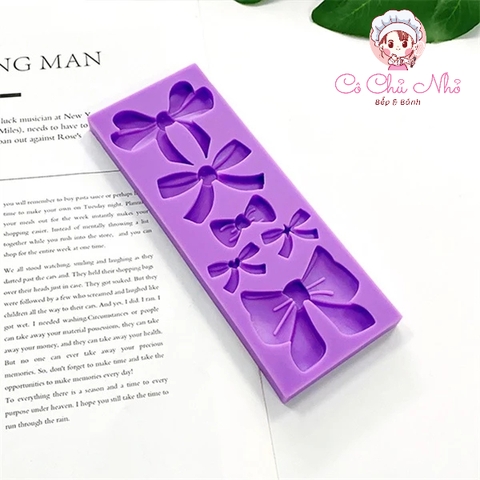 Khuôn silicon tím 6 nơ đẹp - 3704