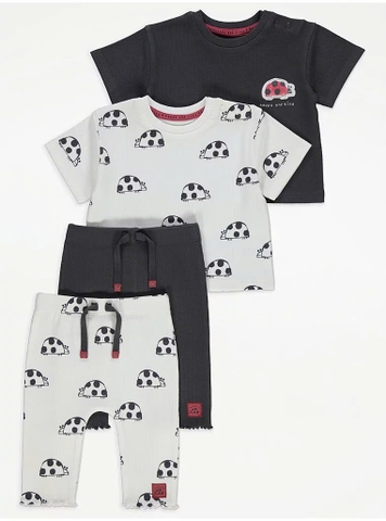 Set cộc tay (2 bộ) xám đậm / bọ rùa