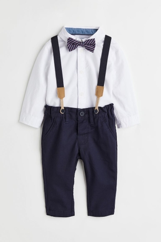 Set công tử trắng / quần navy và nơ
