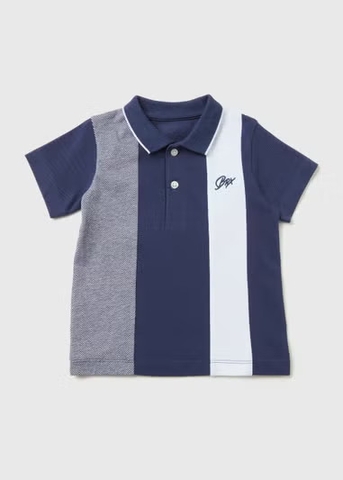Áo polo navy / kẻ xám, trắng
