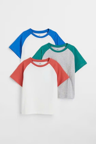 Áo phông (3 áo) raglan đỏ, xanh lá, xanh biển