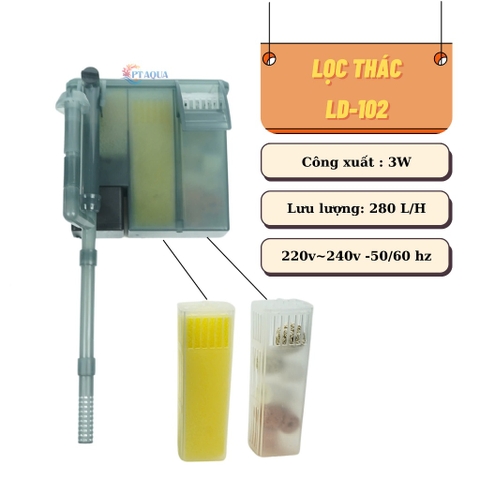 Máy Lọc Thác Nước Bể Cá Cảnh LD-102 với 3 ngăn lọc giúp lọc sạch nước tốt hơn
