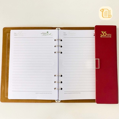 HÀNG ĐẶT Sổ còng ba khúc B5 kẻ ngang bìa da 70gsm,200 trang, ngăn phụ, cài bút