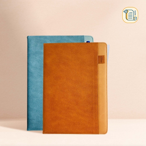 Sổ tay B5 kẻ ngang bìa da vân vải 70gsm, 200 trang, cài bút, để thẻ