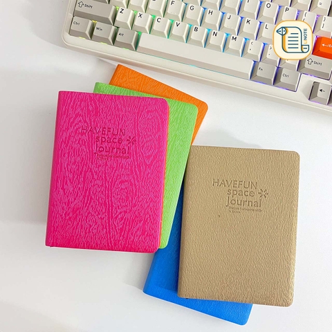 Sổ tay A6 kẻ ngang HAVEFUN space Journal bìa da PU vân gỗ 70gsm, 240 trang