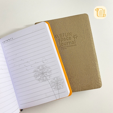Sổ tay A6 kẻ ngang HAVEFUN space Journal bìa da PU vân gỗ 70gsm, 240 trang