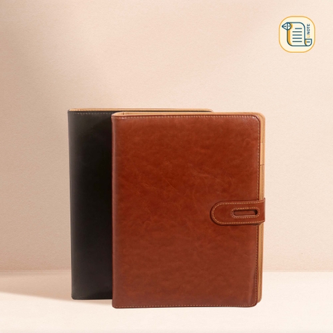 Sổ còng B5-A4 kẻ ngang bìa da 70gsm, 200 trang, cài bút, ngăn phụ