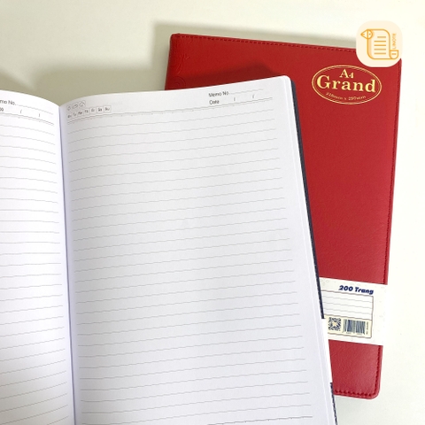 Sổ kẻ ngang A4 GRAND bìa da hoạ tiết chìm 70gsm, 200 - 500 trang