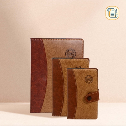 Sổ tay A6-A5-19,5x10,5 kẻ ngang DIARY bìa da khuy bấm tròn 70gsm, 200 trang, cài bút