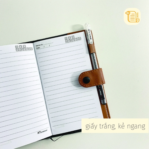 Sổ tay A6-A5-19,5x10,5 kẻ ngang DIARY bìa da khuy bấm tròn 70gsm, 200 trang, cài bút