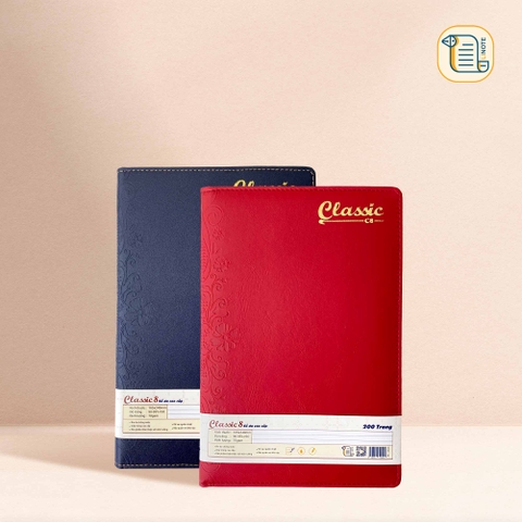 Sổ kẻ ngang Classic C8 bìa da gáy hoạ tiết chìm 70gsm, 200 trang