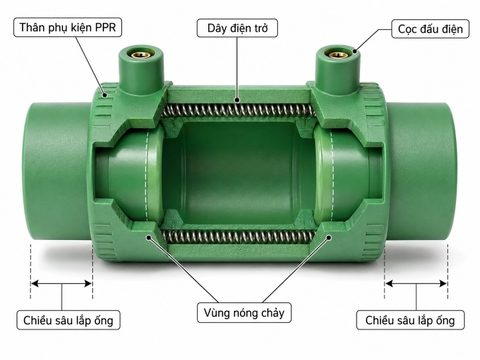 Cấu tạo phụ kiện hàn điện trở PPR với dây điện trở bên trong