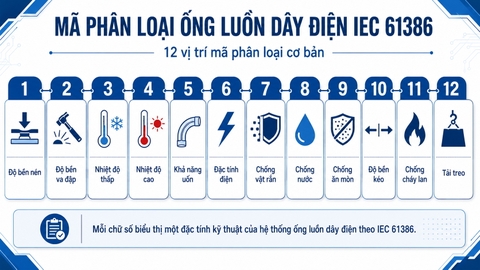 Infographic giải thích mã phân loại 12 chữ số conduit theo tiêu chuẩn IEC 61386-1