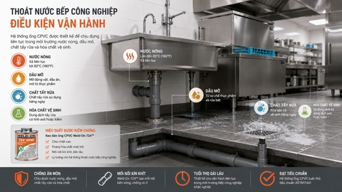 Môi trường vận hành của hệ thoát bếp CPVC công nghiệp với nước nóng dầu mỡ và hóa chất