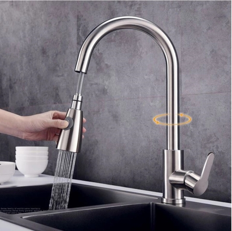 Vòi chậu rửa bát đầu rút INOX