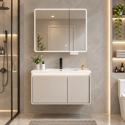 Bộ tủ chậu lavabo, tủ gương phòng tắm CR-288