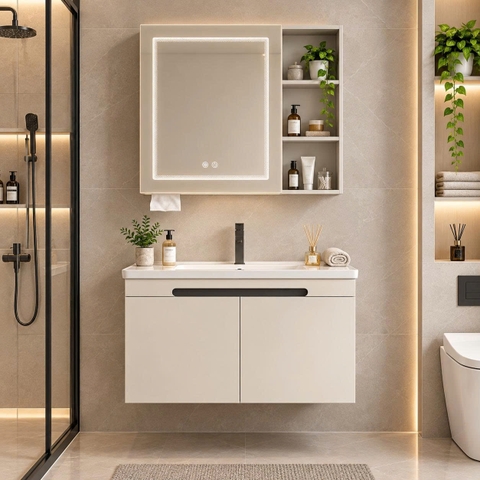 Bộ tủ chậu lavabo, tủ gương phòng tắm CR-905