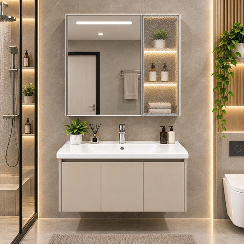 Bộ tủ chậu lavabo, tủ gương phòng tắm TC 029-100