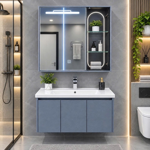Bộ tủ chậu lavabo, tủ gương phòng tắm TC 014-100