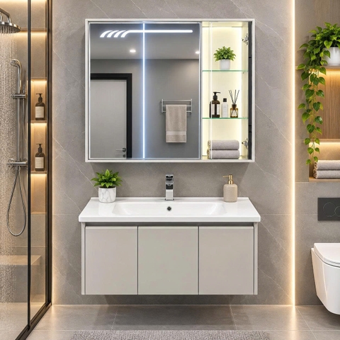 Bộ tủ chậu lavabo, tủ gương phòng tắm TC 015 -100