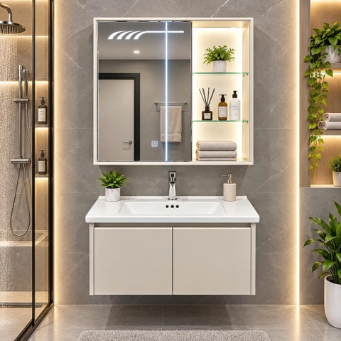 Bộ tủ chậu lavabo, tủ gương phòng tắm TC 015-80