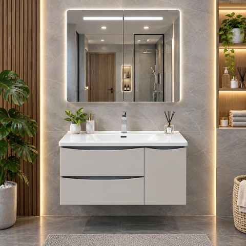 Bộ tủ chậu lavabo, tủ gương phòng tắm TC 025-80