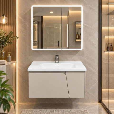 Bộ tủ chậu lavabo, tủ gương phòng tắm TC 007-80