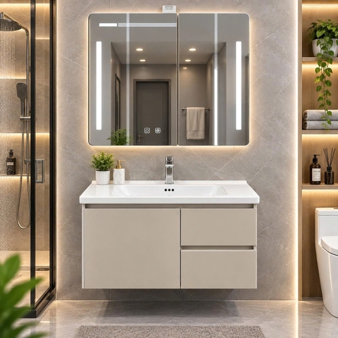 Bộ tủ chậu lavabo, tủ gương phòng tắm TC 006-80
