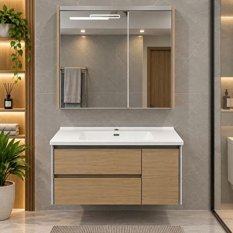 Bộ tủ chậu lavabo, tủ gương phòng tắm TC 033-100