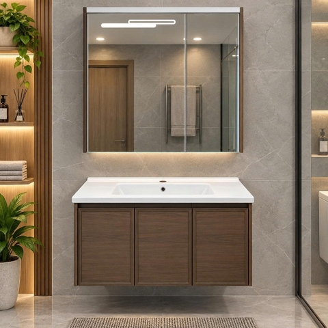 Bộ tủ chậu lavabo, tủ gương phòng tắm TC 035-100