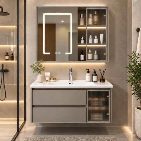 Bộ tủ chậu lavabo, tủ gương phòng tắm YS 702