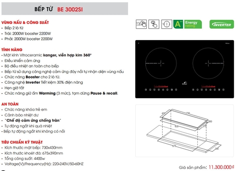 Bếp từ đôi Bauer 3002SI | Bo viền | Sôi liu diu | Tặng bộ nồi 4 món