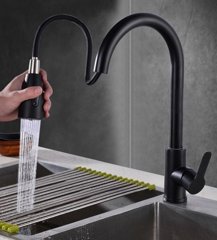 Vòi chậu rửa bát đầu rút INOX Đen