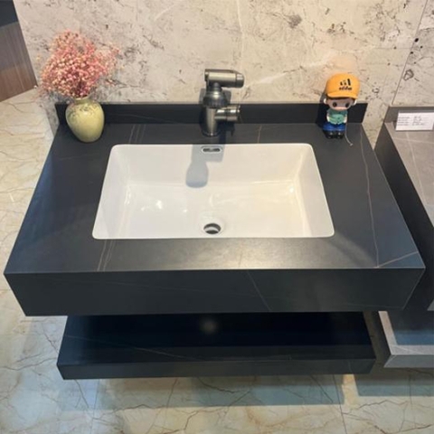 Bộ Bàn đá đôi và chậu âm bàn tràn viền đen