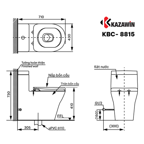 Bồn Cầu Một Khối KAZAWIN KBC 8815