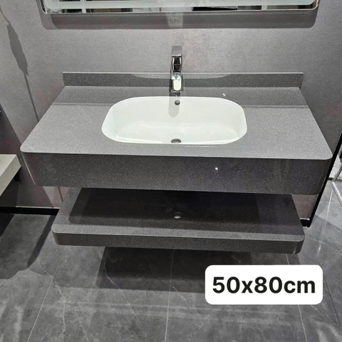 Bộ Bàn đá đôi bo góc và chậu âm bàn tràn viền màu xám