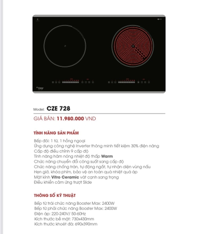 Bếp từ đôi Canzy CZE 728