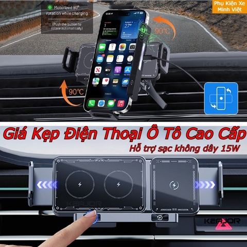 Kẹp Điện Thoại Ô Tô Cao Cấp 2025, Tích Hợp Sạc Nhanh Không Dây 15W
