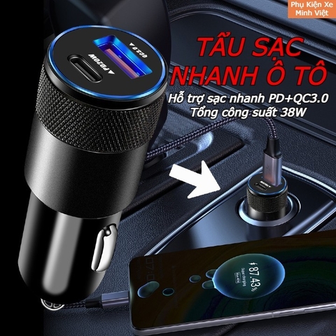Tẩu Sạc Ô Tô Nhanh PD + QC3.0 – Hợp Kim Nhôm Cao Cấp, Sạc 2 Cổng Nhanh