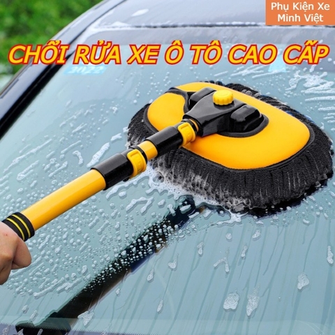 Chổi Rửa Xe Ô Tô Cần Cong 15 Độ – Cây Lau Dài 3 Nấc, Sợi Mềm Mịn