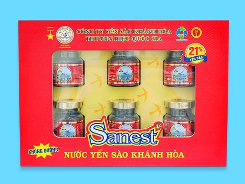 Nước yến sào Khánh Hòa Sanest không đường hộp 6 lọ 70ml