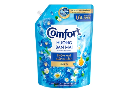 Nước xả vải Comfort đậm đặc một lần xả hương ban mai, túi 1.8 lít