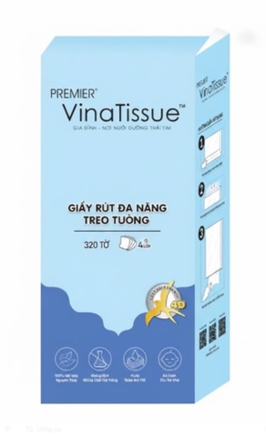Khăn giấy rút VinaTissue Premier treo tường 4 lớp, gói 320 tờ