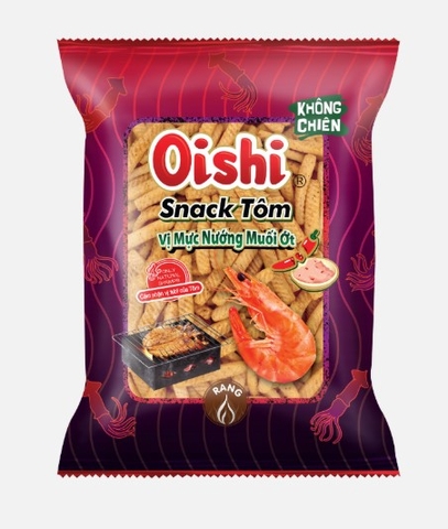 Snack Tôm vị Mực nướng muối ớt Oishi gói 34g