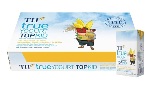Sữa chua uống tiệt trùng TH Topkid, hương dâu-chuối-lúa mạch, lốc 110ml