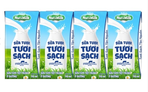 Sữa tươi sạch tiệt trùng Nutimilk, ít đường, 110ml